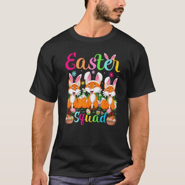 Fox Bunny Ear Funny Easter Squad Fox Happy Easter T-Shirt (Front)
