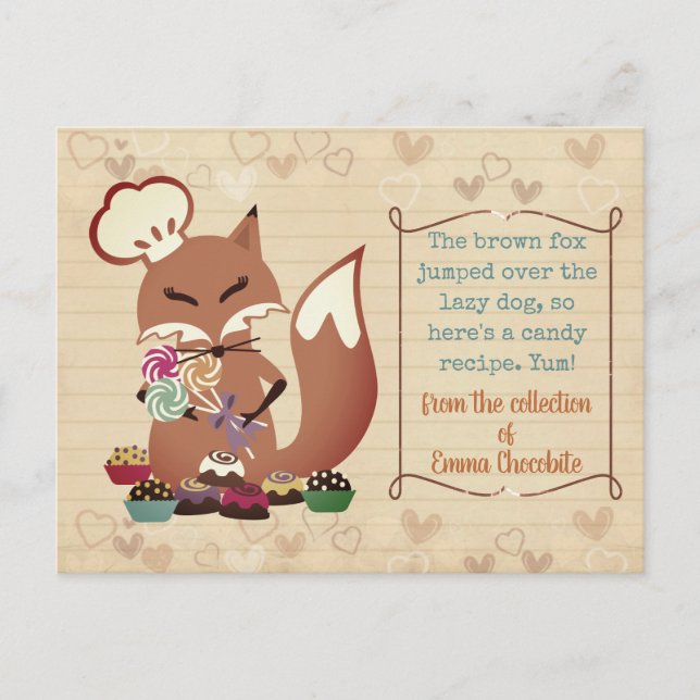 Fox chef candy confections cookbook recipe card (Front)