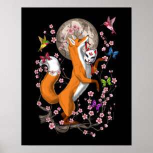 Fox Cherry Blossom Poster
