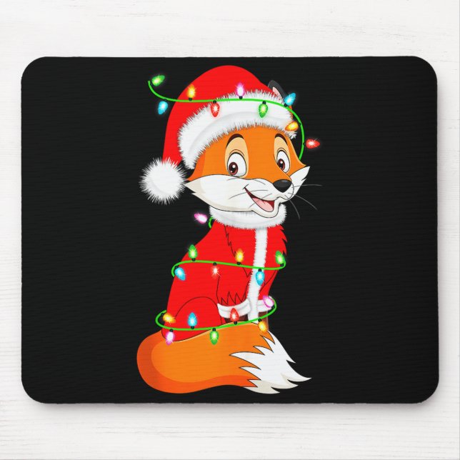 Fox Christmas Lights Santa Costume Cute Animal Xma Mouse Pad (Front)