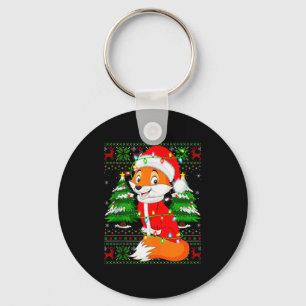 Fox Christmas Lights Santa Costume Ugly Xmas Sweat Key Ring