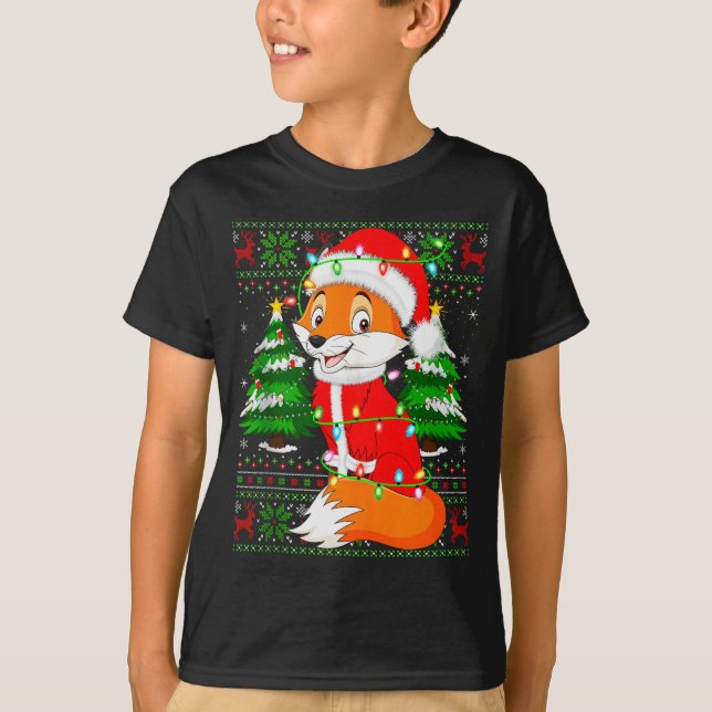 Fox Christmas Lights Santa Costume Ugly Xmas Sweat T-Shirt (Front)