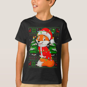 Fox Christmas Lights Santa Costume Ugly Xmas Sweat T-Shirt