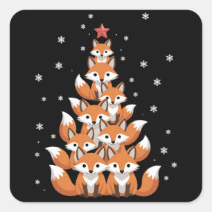 Fox Christmas Tree Fox Xmas Tree Funny Animal Square Sticker