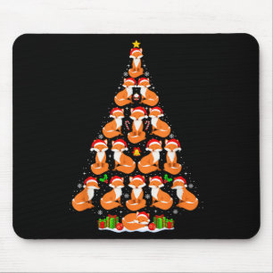 Fox Christmas Tree Lights Funny Xmas Santa Hat Fox Mouse Pad