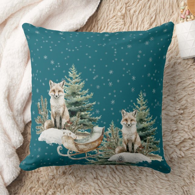 Fox Christmas Tree Sleigh Snowflakes Cushion (Blanket)