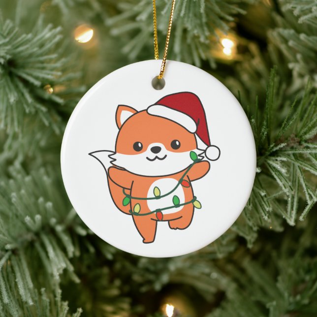 Fox Christmas Winter Animals Holiday Foxes Ceramic Ornament (Tree)
