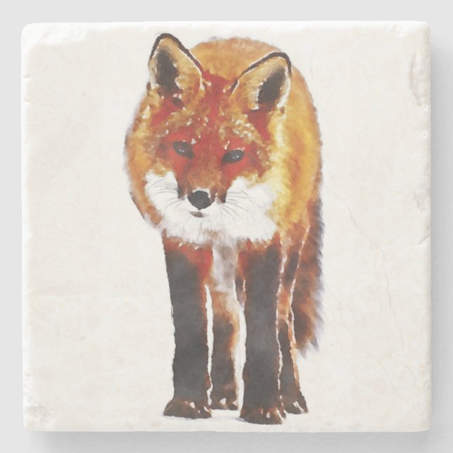 fox coaster, fox marble stone placemat stone coaster (Front)
