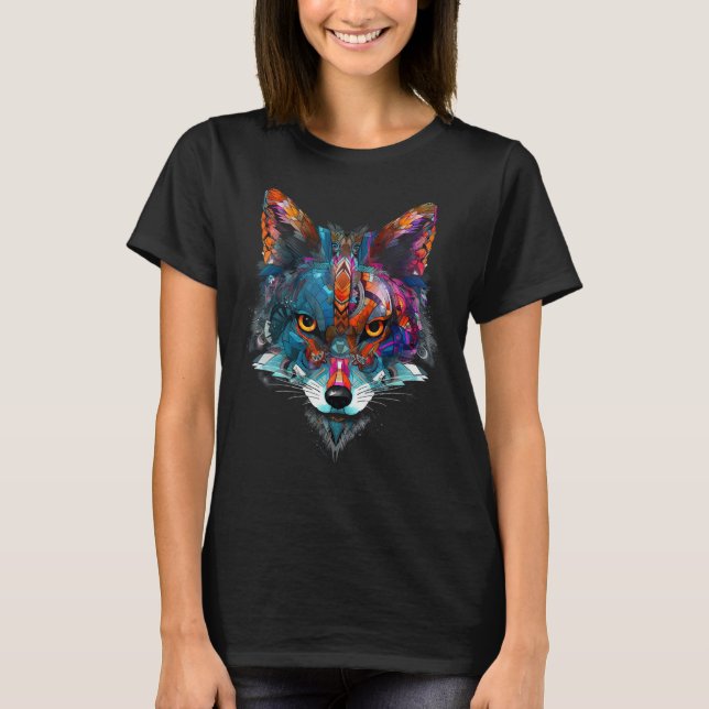 Fox  Colourful Animal Artwork Fox T-Shirt (Front)
