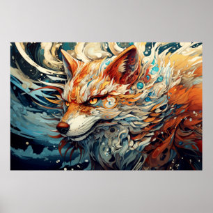 Fox Colourful Animal Enchanting Abstract Poster