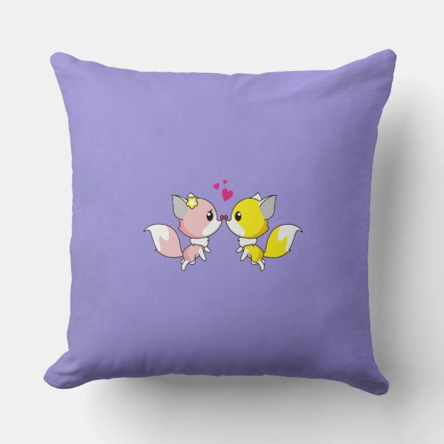 Fox Couple Kissing with Little Hearts Overhead Cushion (Front)