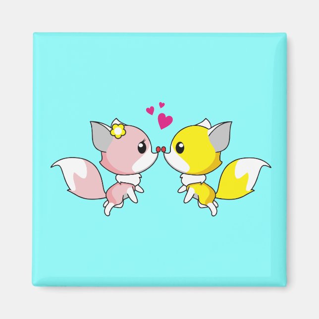 Fox Couple Kissing with Little Hearts Overhead Magnet (Front)