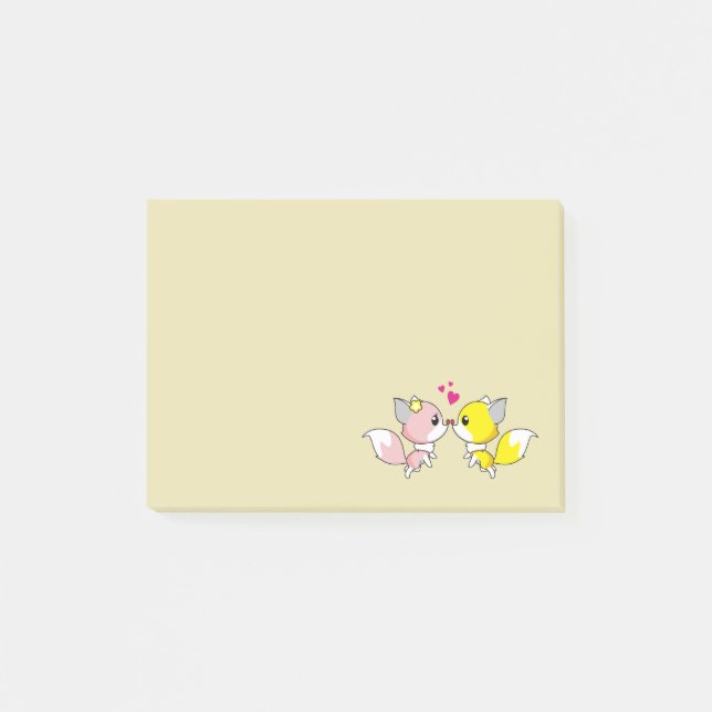 Fox Couple Kissing with Little Hearts Overhead Post-it Notes (Front)