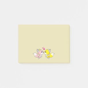 Fox Couple Kissing with Little Hearts Overhead Post-it Notes