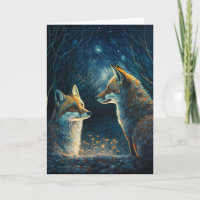 Fox couple, looking at each other by moonlight.