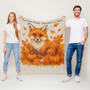 fox - cozy harvest home & family name script fleece blanket