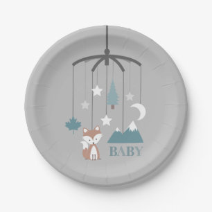 Fox Crib Mobile Modern Blue Baby Shower Paper Plate