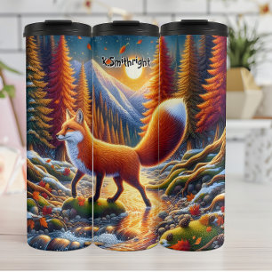 Fox Crossing an Autumn River Thermal Tumbler