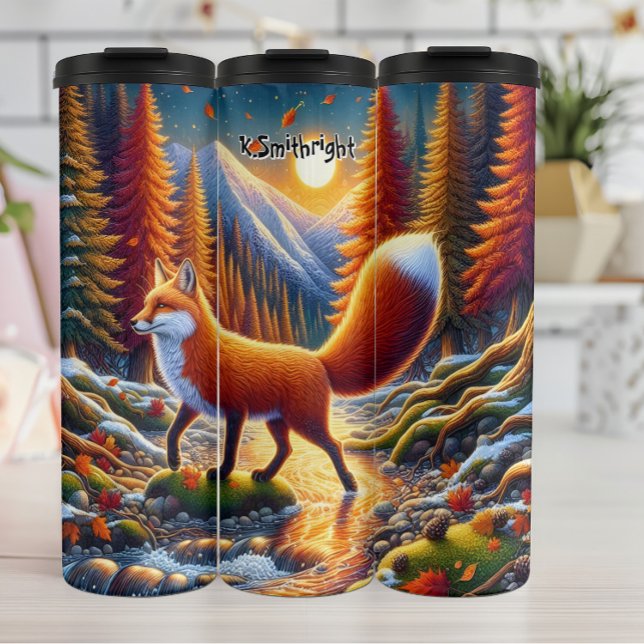 Fox Crossing an Autumn River Thermal Tumbler (Creator Uploaded)