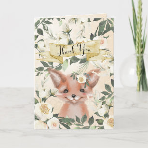 Fox cub cute floral baby shower thank you card