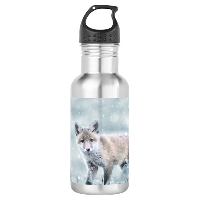 Fox Cub in the Snow 710 Ml Water Bottle (Front)