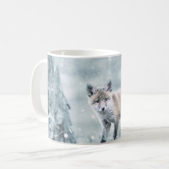Fox Cub in the Snow Coffee Mug (Front Left)