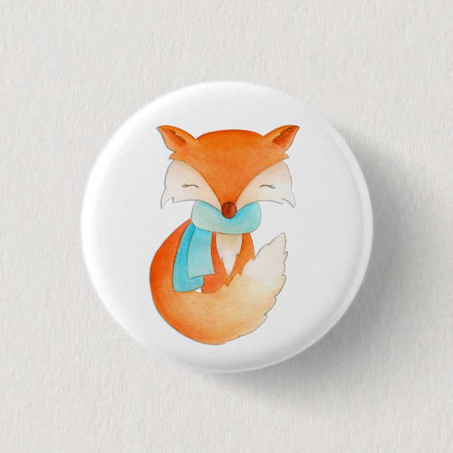 Fox cub wrapped up for winter button pin (Front)