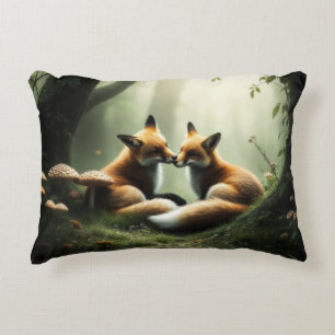 Fox Cuddle in Misty Forest Decorative Cushion