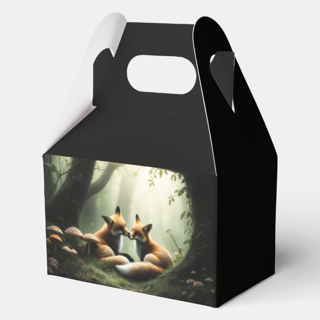 Fox Cuddle in Misty Forest  Favour Box (Front)