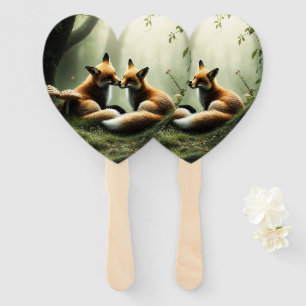 Fox Cuddle in Misty Forest  Hand Fan
