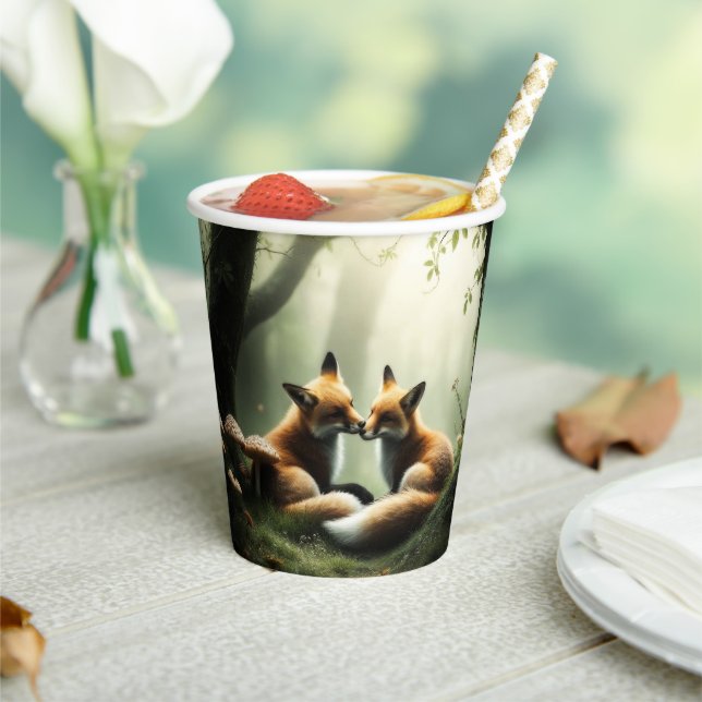 Fox Cuddle in Misty Forest  Paper Cups (Insitu)