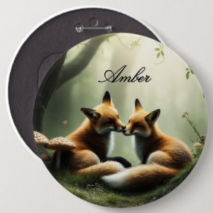 Fox Cuddle in Misty Forest Personalised 6 Cm Round Badge