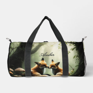 Fox Cuddle in Misty Forest Personalised Duffle Bag