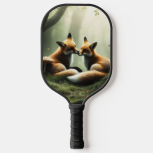 Fox Cuddle in Misty Forest  Pickleball Paddle
