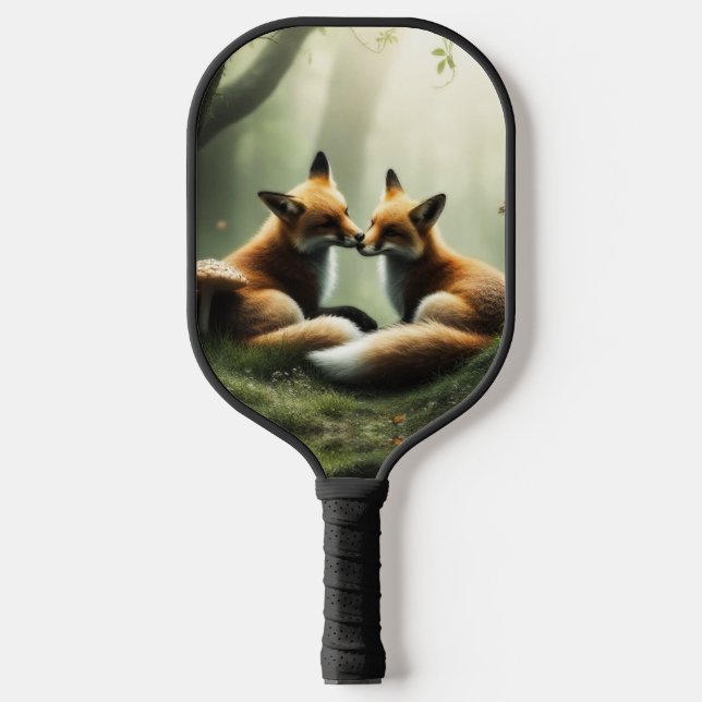 Fox Cuddle in Misty Forest  Pickleball Paddle (Front)