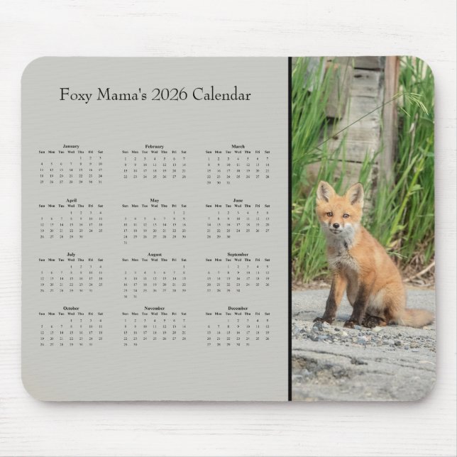 Fox - Customizable full year 2026 calendar Mouse Pad (Front)