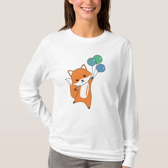 Fox Cute Animals Flies Balloons Children T-Shirt (Front)