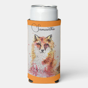 Fox Cute Red Watercolor Painting Art Cooler