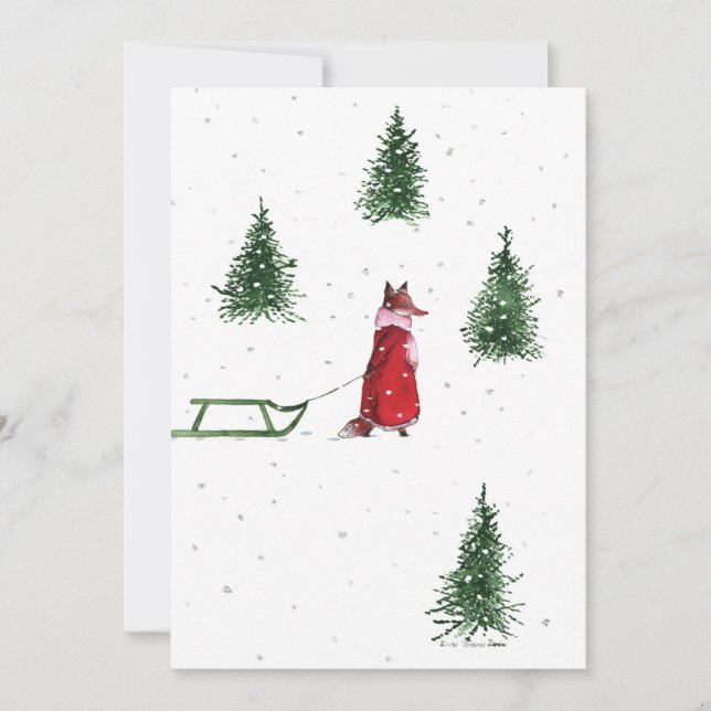 Fox dashing through the snow winter illustration holiday card (Front)