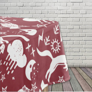 Fox Deer Bear Pattern Cottage Hunting Lodge Tablecloth