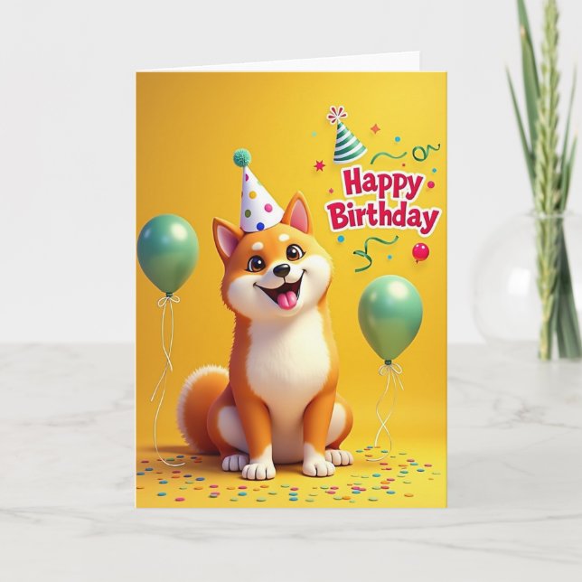 Fox Dog Party Birthday Card (Front)