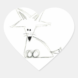 fox doodle black white grey simple kids drawing heart sticker