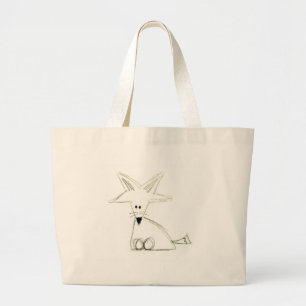 fox doodle black white grey simple kids drawing large tote bag
