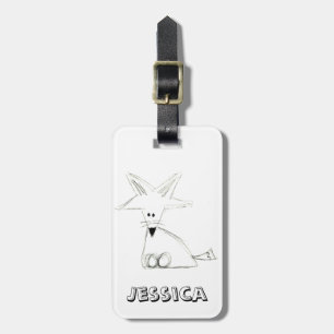 fox doodle black white grey simple kids drawing luggage tag