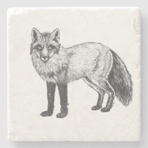 Fox drawing stone coaster