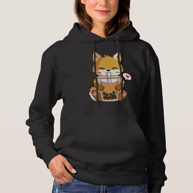 Fox Drinking Boba Bubble Tea Lover Hoodie (Front)