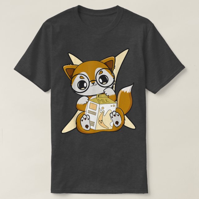 Fox Drinks Banana Milk Bubble Tea For Boba Lover  T-Shirt (Design Front)