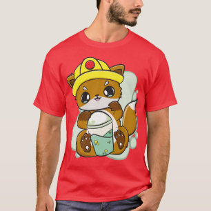 Fox Drinks Boba Bubble Tea For Construction Worker T-Shirt