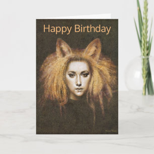 Fox Ears Girl Birthday Card