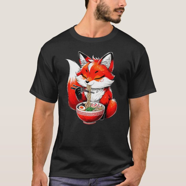 Fox Eating Ramen Noodle Animal Fox T-Shirt (Front)